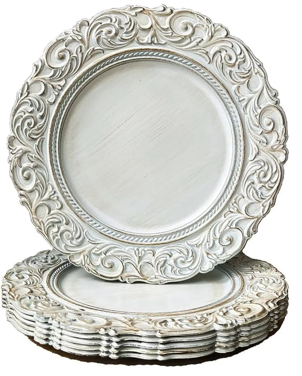 Antique White Plastic Charger Plate